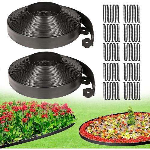 JERIA 2 Inch Tall 100 FT Garden Edging Kit with 120pcs Spikes, Plastic Edging for Landscaping