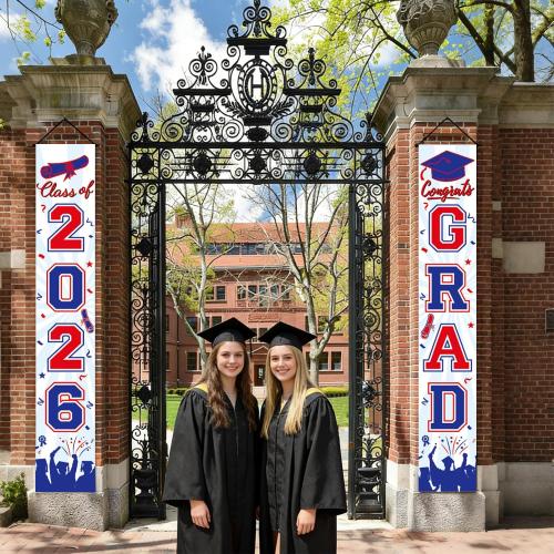 Graduation Decorations 2026 Porch Banner, Graduation Banner Class of 2026, Red and Blue Congrats Grad Decorations for Door and Porch Party Supplies