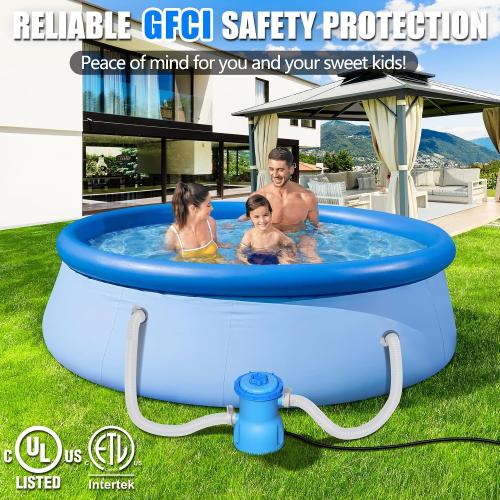 300 GPH ETL Certified Pool Filter Pump for Small Above Ground Pool | Pool Cartridge Filter Pump System with GFCI, Safety & Reliable Water Circulation Pumps - Rapidly Capture Debris - Dark Blue
