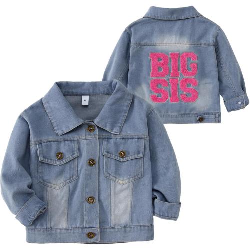Size XS CM C&M WODRO Toddler Boys Girls Denim Jacket Big Brother Sister Embroidery Kids Jeans Jacket Top Button Down Coat Outerwear