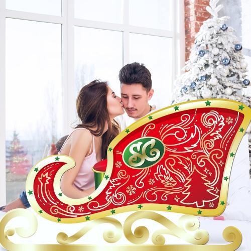 Cardboard Santa Sleigh Stand up Christmas Cardboard Cutout Standup Santa's Sleigh Life Size Cardboard Cutout Standup for Christmas Party Decor