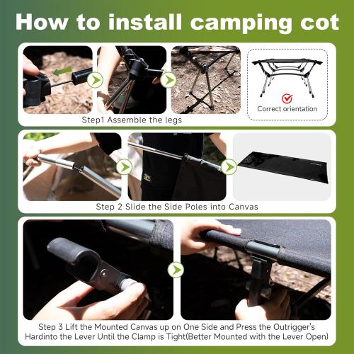 Ultra-Light Compact Camping Cot for Adults & Kids, Foldable Sleeping Design with 2-in-1 Height Adjustment, Portable Travel Style Supports 300 lbs, 75x26x15.8 Inches, Black | Flyernature