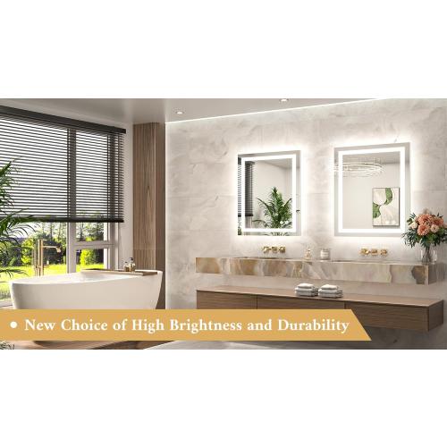 TETOTE LED Bathroom Mirror 24 x 30 Inch Lighted Bathroom Vanity Mirror with Lights, Brighter Frontlit and Backlit Light up Anti Fog Mirror, 3-Color Dimmable, Shatterproof Tempered Glass, Waterproof
