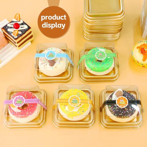Cake Container Clear Plastic Lids 3.5in Small Dessert Boxes with Gold Bottom and Sticker for Mini Individual Cake Slice Cupcake Cheesecake and Wedding Birthday Present(50 Pack)