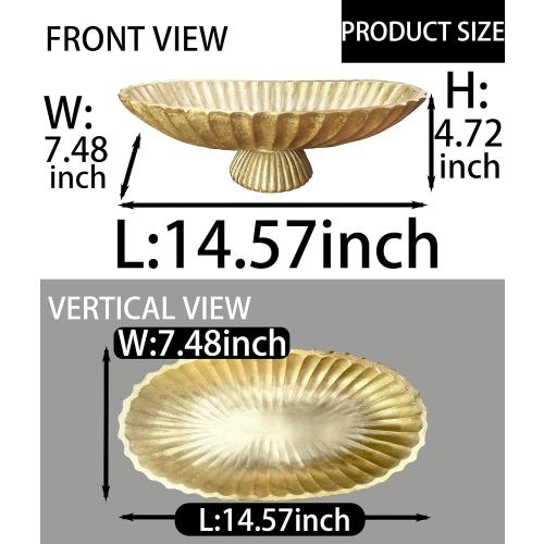 14.5 Large Decorative Long Bowl decor - Fluted Scalloped Decorative Bowls for Home Decor - Ruffle Decor,Stylish Key Bowl for Entry Table,Decorative Fruit Bowls for Kitchen Counter,Golden