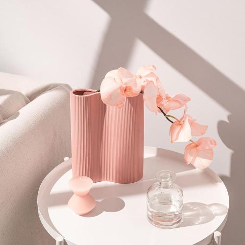 Size 9 Color pink Luxe Infinity Pink Ceramic Vase, 9' Modern Boho Flower Vase for Decor