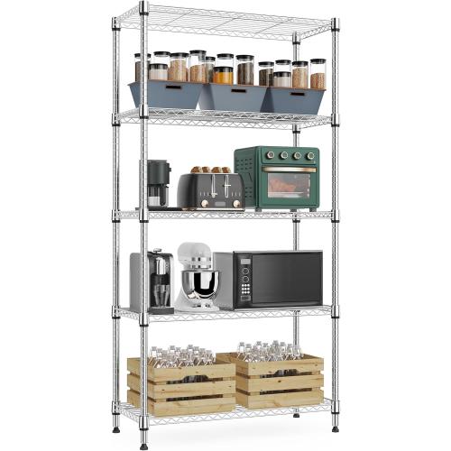 Size 13.7 D x 23.6 W x 62.4 H 1250 lbs 5 Tier Shelf Metal Storage Shelves Wire Rack Closet Organizers with Wheel for Garage Kitchen Bathroom Laundry Chrome 13.7 D x 23.6 W x 62.4 H