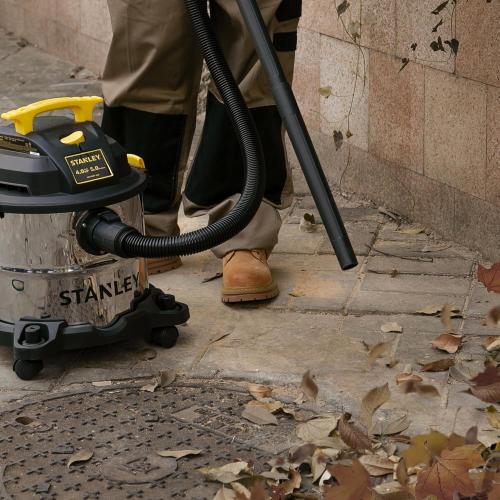 STANLEY Wet/Dry Vacuum SL18115, Stainless Steel Tank, 5 Gallon 4HP Shop Vacuum, Portable Style Ideal for Home/Shop/Jobsite Dust Collection Job with Vacuum Attachments, Silver Yellow