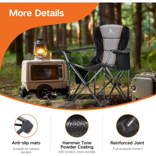 ALPHA CAMP Oversized Folding Camping Chair, Heavy Duty Portable Lawn Chairs with Cooler Bag, Side Pocket & Cup Holder, Folding Chairs for Outside Support 450 LBS