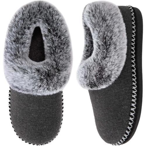 EverFoams Women's Bootie Slippers Warm Soft Comfy Memory Foam Non-slip Indoor House Shoes with Fluffy Collar