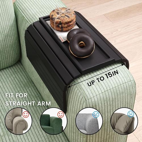 Sofa Arm Tray,Bamboo Folding Couch Arm Tray,Sofa Armrest Trays with Anti-Slip Pad for Drinks,Snacks,Phone,Remote Control（Black）