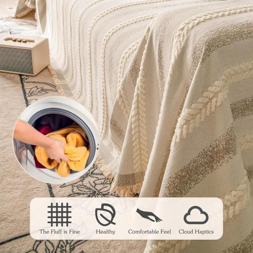 Beige,71''x102'' Couch Cover for Dogs Washable Sofa Cover, Sectional Couch Covers, Sofa Covers for 2 Cushion Couch, Non Slip Stripe Sofa Slipcovers Furniture Protector, Couch Protector from Cat Claws, Beige,71''x102'