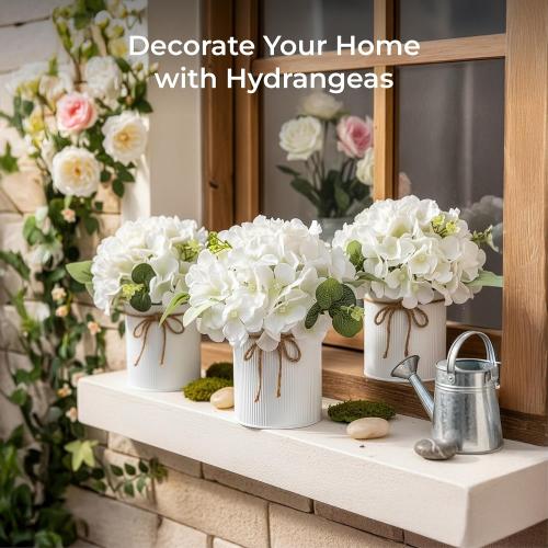 Auihiay 10PCS Flower Centerpieces for Tables, Hydrangea Artificial Flowers with Metal Vase, Artificial Rose Baby's Breath Flower Bouquets for Spring Wedding Bridal Tea Party Table Home Reception Decor