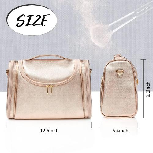 Ethereal Large Makeup Bag, Rose Gold Travel Makeup Bag with Shoulder Strap Toiletry Bag for Women Waterproof Cosmetic Travel Bag