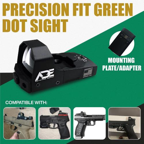 ADE RD3-006x Green Dot   D1 Rear Optic Mounting Plate/Adapter for All Glock (Non-MOS, Non-Aftermarket Slide) Standard Models,Canik TP9SF,Taurus GX4,TX22 GEN2,G3C,G3 with Factory Steel Sights Pistol