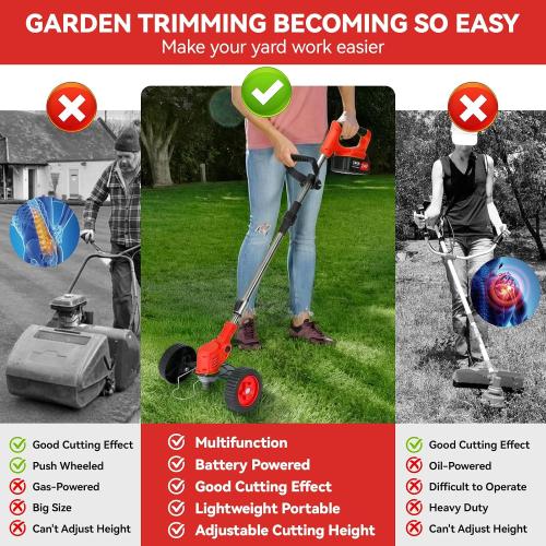 Electric Weed Wacker Cordless,24v Battery Powered Weed Eater，with Blade & 2 4.0 Ah Batteries & Charger, 3 in 1 Women Lightweight Grass Trimmer， Brush Cutters for Gardens, Yards, and Patios