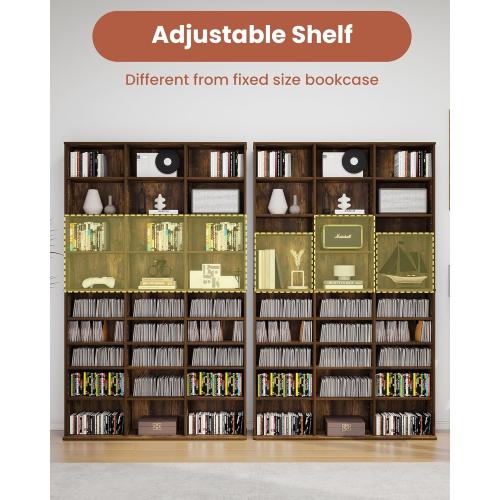 DVD Storage Tower with Adjustable Shelves, 8-Tier DVD Rack Tower for CDs, DVDs, Blu-Rays, Video Games, Rustic Brown Multimedia Storage Cabinet, Media Shelf Organizer for Living Room. Maybe missing pieces