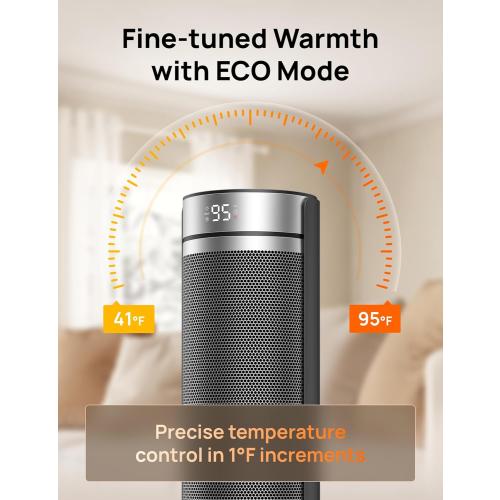Dreo Space Heater for Large Room, 23 Inch Electric Heaters for Indoor Use, 8 Safe Protection Tower, 70° Oscillation, PTC Ceramic with Thermostat and Remote, Quiet, 12H Timer, Bedroom, Office