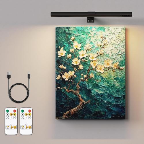 19.7inch Battery Operated Wireless Picture Light，Remote Control Painting Display Lights, Rechargeable Wall Lights with Three Modes and Power Display for Art Frame