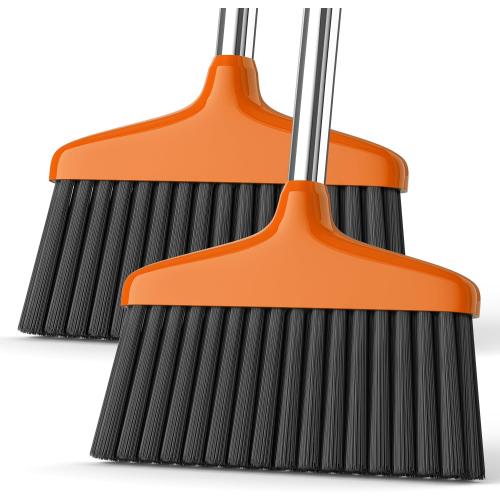 Handy Broom 2 Pack, Indoor/Outdoor Brooms, Duty Kitchen Broom, for Home Garage Kitchen Office Courtyard Lobby Patio Lawn Concrete (2, Orange)