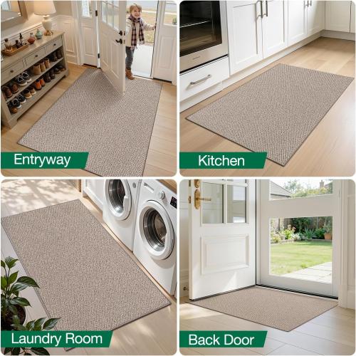 LUMI Ultra Thin Indoor Door Mat for Entrance 36x56, Non Slip Entryway Mat, Low Profile Doormat, Unique Herringbone Design Carpet for Inside, Patio, Porch, Dark Beige