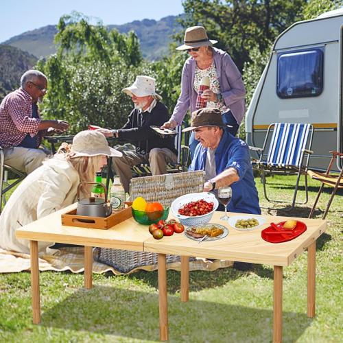 48x24 Boho Wooden Picnic Table, Portable Outdoor Low Picnic Table with Adjustable Legs 13 & 16 for Floor Seating, Beach, Camping, BBQ, Backyard, 48x24in Seating for 6 People