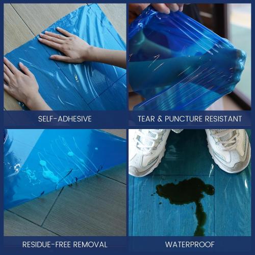 ADHES Floor Protection Film 24” x 200’ – Heavy Duty Self-Adhesive Floor Protector, Waterproof, Anti-Slip, Plastic Film for Hardwood, Tile, Vinyl, and Marble Floors
