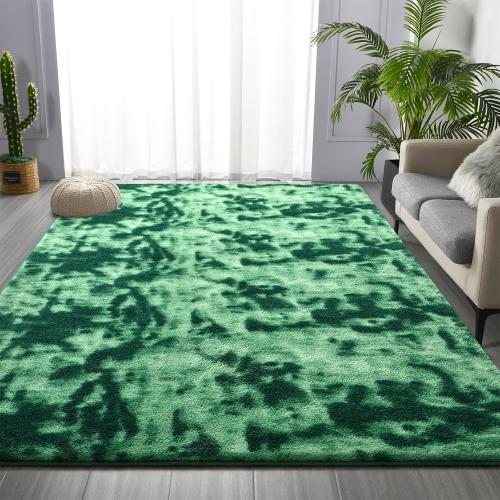 Size Large Color Green Soft Area Rugs for Living Room, Thickened Memory Foam Rug for Bedroom, Non-Slip Tie-Dyed Indoor Floor Carpet for Boys Girls Room Nursery Home Decor, Emerald Green