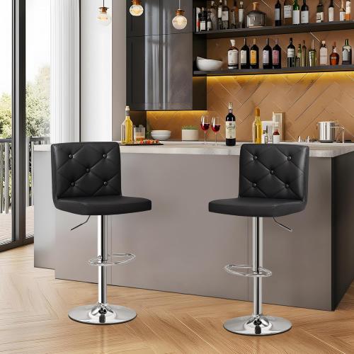 VECELO Adjustable Bar Stools with Back, Bar Height Stools for Kitchen Counter, Bar Stools Set of 2, X-Large Size, 17.3 D x 16.5 W x 45 H, Black