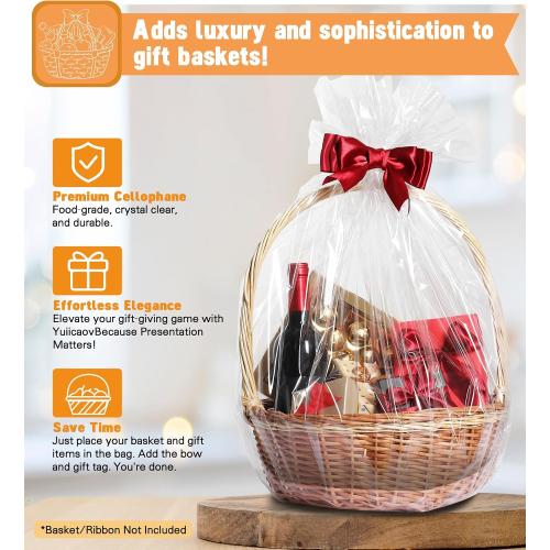 Yuiicaov 6PCS Extra Large Cellophane Bags, 30x40 Inches Clear Cellophane Wrap for Gift Baskets, Jumbo Huge Packaging Clear Gift Bags 2.8 Mil Thick