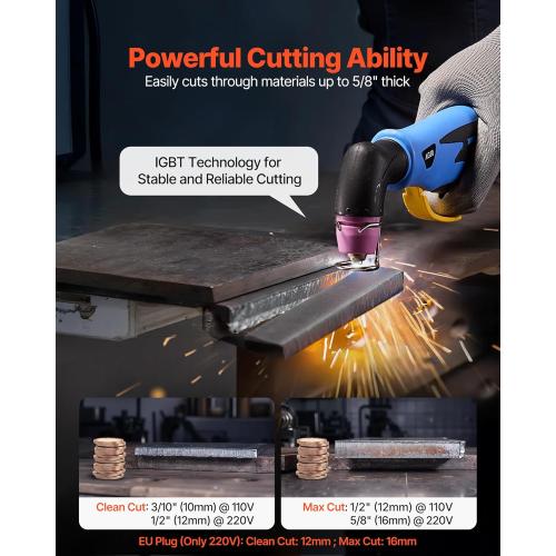 VEVOR Plasma Cutter, 50A Non-Touch Pilot Arc Plasma Cutting Machine, 110V/220V Dual Voltage Digital Display IGBT Inverter - with 2T/4T Function & Adjustable PA/PT Time for Home Repairs, Workshops