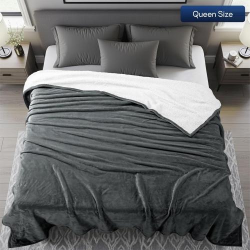 Bedding Sherpa Blanket  - Soft Warm Plush Fleece Reversible Blanket for Bed, Sofa, Couch, Camping and Travel