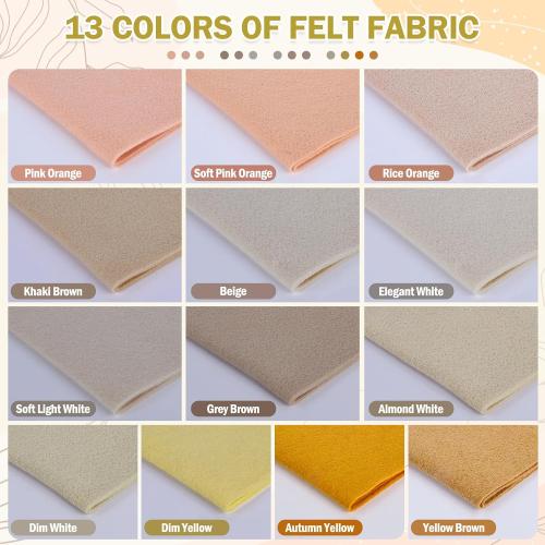 XSEINO 13 Rolls 8x35 1.4mm Thick Soft Felt Fabric Sheet 13 Assorted Light Brown Series Colors Felt Pack for DIY Craft Sewing Squares Nonwoven Patchwork