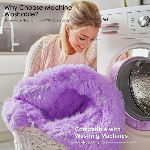 Purple Round Rugs for Bedroom - Machine Washable, Medium Circle Area Rugs for Living Room, Soft and Fluffy Shaggy Carpet for Teen Girls and Boys, Nursery Rooms, Dorms, Home Decor Aesthetic