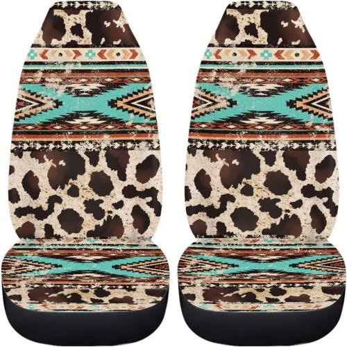 Brown Cow Geometry Print Car Seat Cover Universal Front Seats Covers Fit for Most Cars,SUVs,Sedans,Trucks or Van