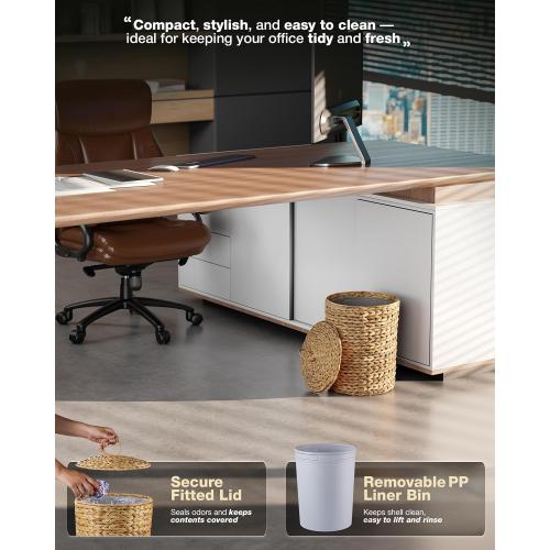 BLUEWEST 3 Gallons Wicker Bathroom Trash Can with Lid, Handwoven Rattan Wastebasket with Removable Plastic Inner Bin, Decorative Waste Basket for Bedroom, Office, or Kitchen