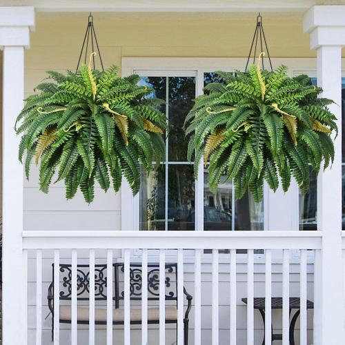 MARTINE MALL 48 inch Fake Ferns Artificial Ferns for Outdoors Look Real, 88 Branches Large Faux Boston Fern for Outdoor Planter Realistic UV Resistant Hanging Artificial Fake Plants for Porch Patio