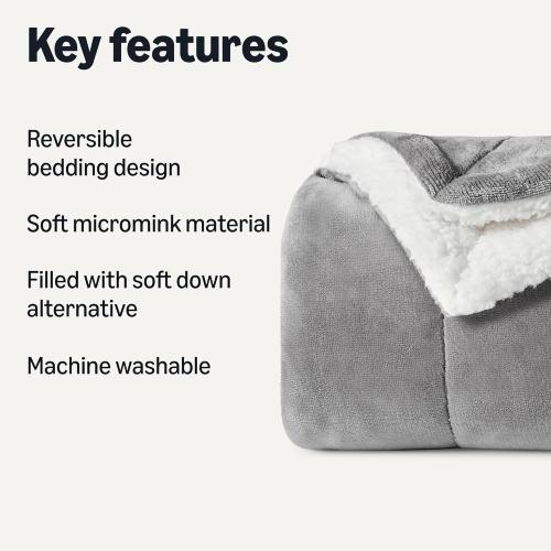 Amazon Basics Reversible Sherpa Throw Blanket, Dark Gray, 50x60