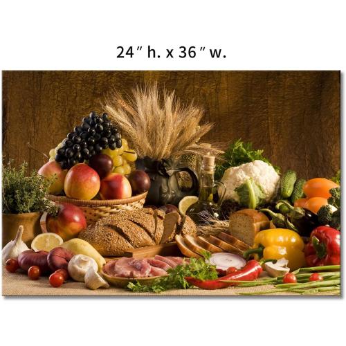 Food Wall Art Fruit Canvas Dining Room Brown Picture Kitchen Wall Decor Various Fruit Bread in Basket On The Table Picture Print On Canvas Food for Living Room Office Home Decor