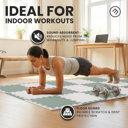 bemaxx Gym Mats Set - EVA Interlocking Foam Floor Tiles (12.6x12.6x0.4) Protective Gym Flooring Sports Home Workout Exercise Mats Puzzle Garage Fitness Play-Room Pool Treadmill Bike, 18 pcs, 18sqft