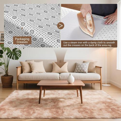 YOBATH Fluffy 5x8 Shag Area Rugs for Bedroom Living Room, Soft Fuzzy Shaggy Carpet Rugs for Girls Boys Kids Indoor Floor Nursery Home Decor, Tie-Dyed Beige