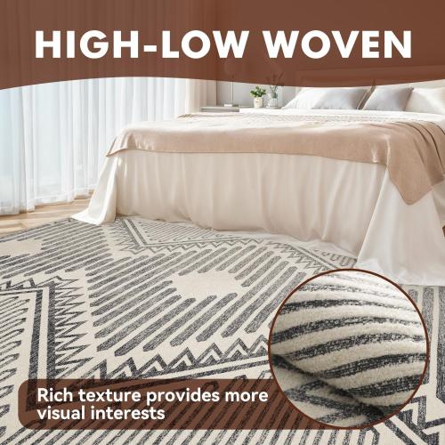 Charcoal Grey Boho 8x10 Area Rugs Textured Tufted Rugs for Living Room Bedroom Rug-Carpet Washable Neutral Modern Geometric Moroccan Aztec Rug