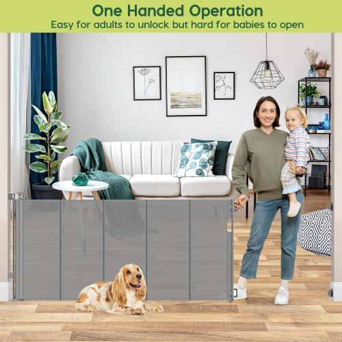 Reinforced 80 Inch Extra Wide Retractable Dog Gate to Prevent Crawling Through, Super Wide XL Retractable Baby Gates for Dog Indoor, Long Baby Gates Indoor Extra Long, Outdoor Mesh Pet Gate, Gray