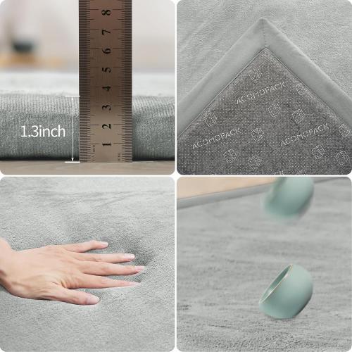 ACOMOPACK Baby Play Mat for Floor 1.3 Thick Memory Foam Play Mat 59×71 Tummy Time Crawling with Non-slip Bottom for Living Room,Nursery,Soft Velvet Playpen Mats for Kids,Infants（Light Grey）