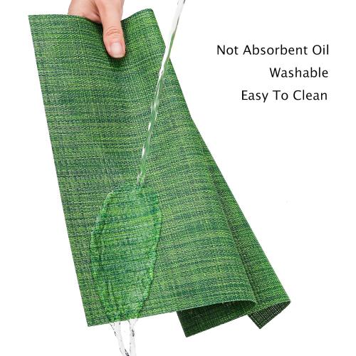 Myir JUN Placemats Set of 8, Vinyl Woven Placemats Place Mats Indoor Set of 8 Washable Table Mats Non-Slip Place mats for Dining Table (Dark Green, Set of 8)