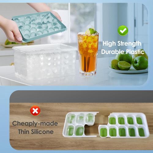 WIBIMEN Ice Cube Tray with Lid and Bin - Round Ice Trays for Freezer with Lid - Ice Cube Trays for Freezer with Ice Container (1-2PACK Blue)