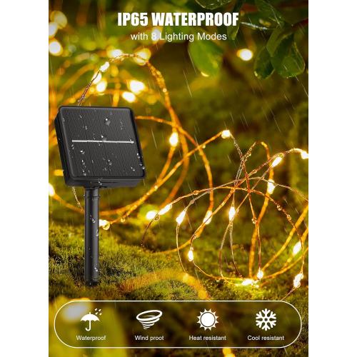 Minetom Solar String Lights for Outside, 33Ft 100 LED Outdoor Solar Fairy Lights, 8 Modes Balcony Lights for Tree Patio Christmas Party Wedding Decor (Warm White)