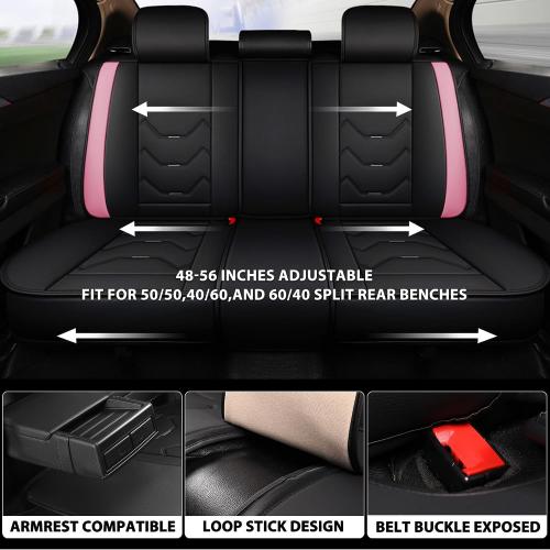 otoez Car Seat Covers Full Set, 5 Seat Pink Leather Seat Cover for Car, Waterproof Automotive Front and Back Seat Protectors for Most Sedens Trucks SUVs, Black & tan with pillows