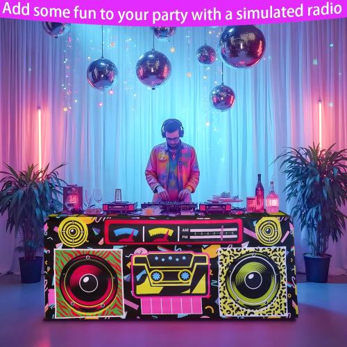 6FT 80s 90s Theme Party Tablecloth, 80s 90s Decorations for Back to 80s 90s Hip Hop Birthday Party