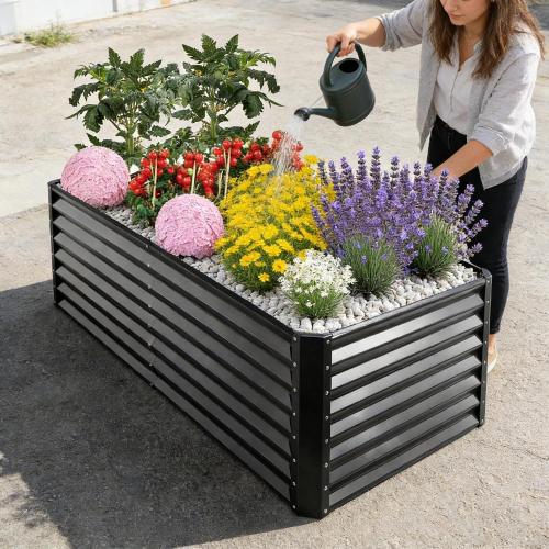 GARDMAX 6x3x1FT Raised Garden Bed Kit, Metal Planter Boxes Outdoor with Easy Assembly, Large Garden Bed for Vegetables, Fruits, Flower, Herbs Rectangle Dark Grey